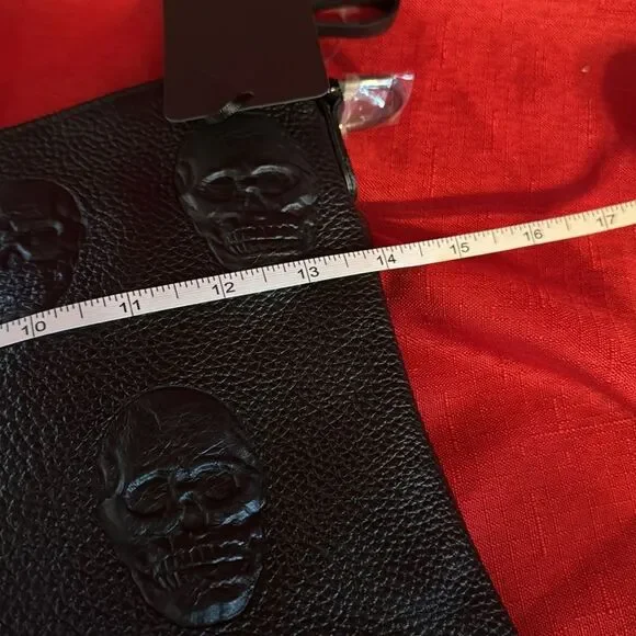 Impeller Black Skull Embossed italian leather crossbody Bag